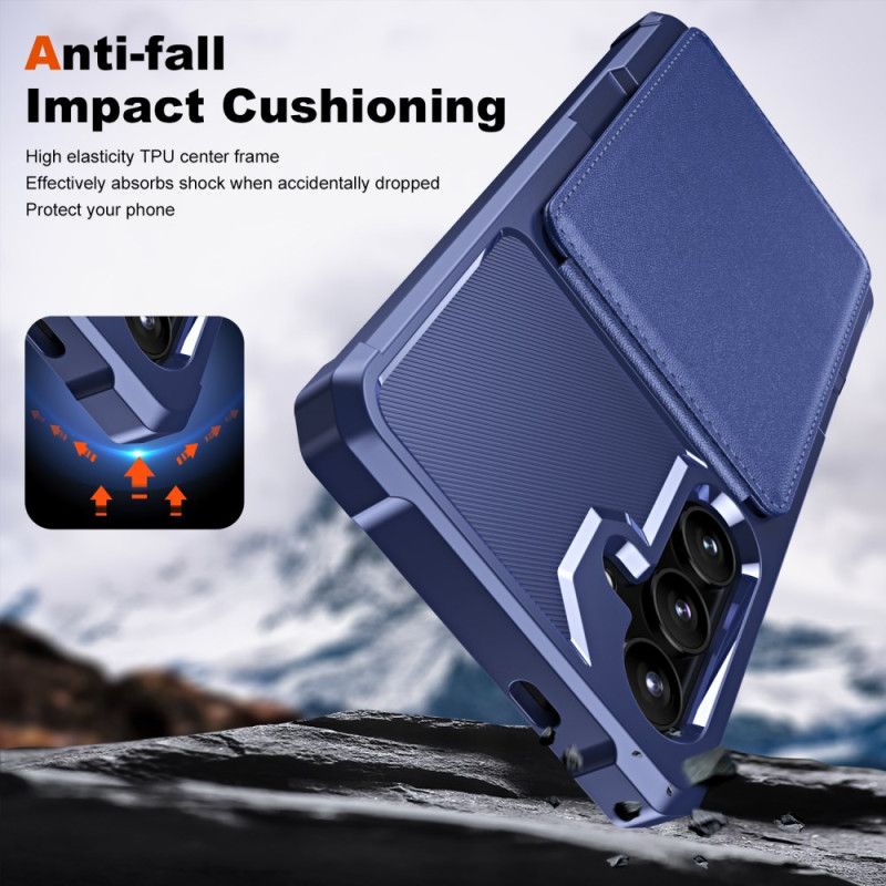 Deksel Samsung Galaxy S25 5g Kortholder Og Stativ Med Metallisk Effekt