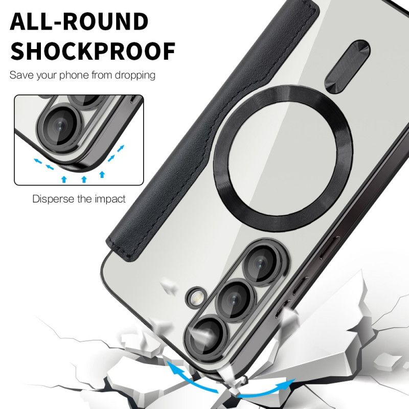 Folio Deksel Samsung Galaxy S25 5g Læreffekt Kompatibel Med Magsafe Og Rfid-blokkering Beskyttelse Deksel