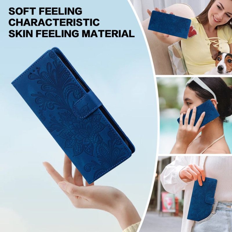 Lærdeksel Folio Deksel Samsung Galaxy S25 5g Blomstermønster Med Blonder