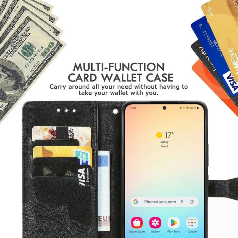 Lærdeksel Folio Deksel Samsung Galaxy S25 5g Mobildeksel Barokk Mandala-snor