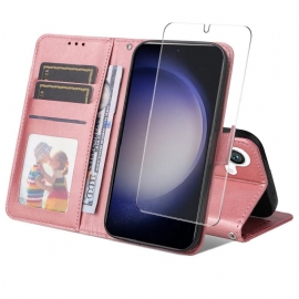 Lærdeksel Folio Deksel Samsung Galaxy S25 5g Mobildeksel Enkay Kunstskinn Med Skjermbeskytter I Herdet Glass