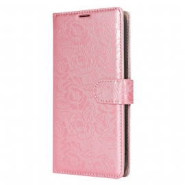 Lærdeksel Folio Deksel Samsung Galaxy S25 5g Mobildeksel Snor I Blomstertrykk