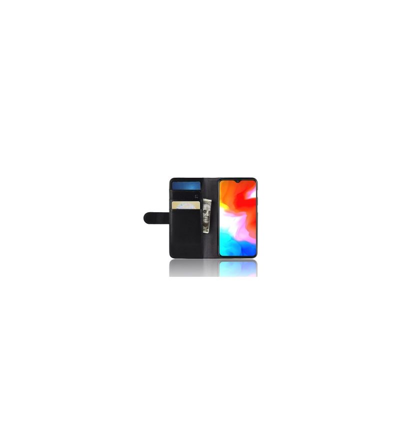 Folio Deksel Til OnePlus 6T Premium Skinn - Svart