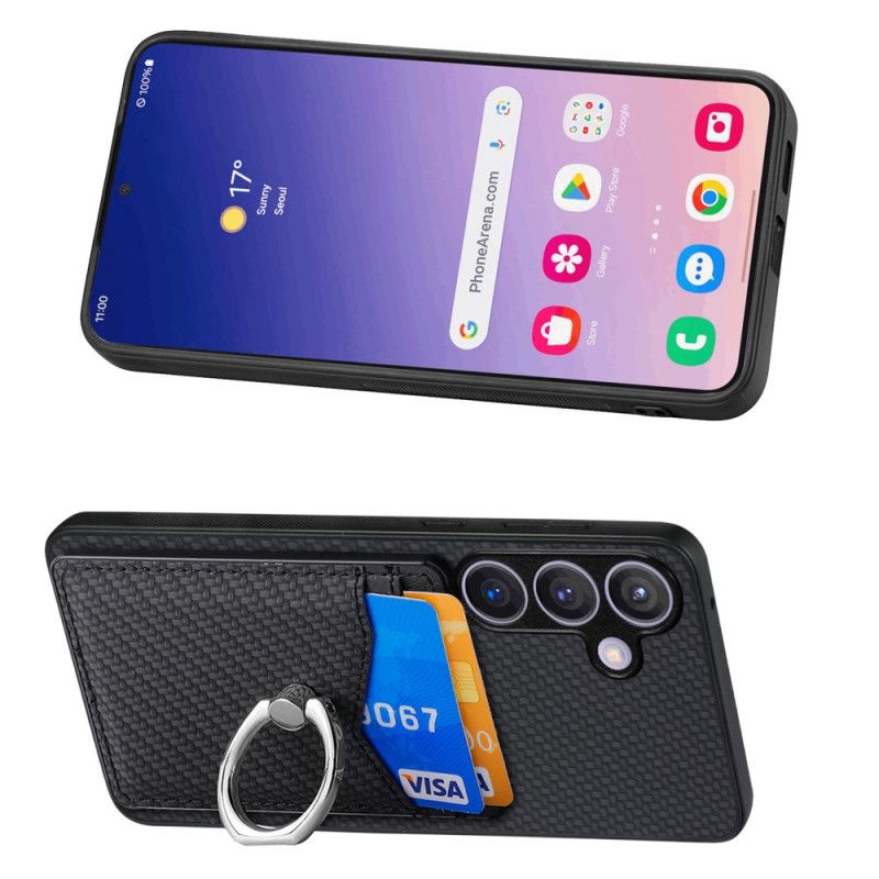 Deksel Samsung Galaxy S25 Plus 5g Mobildeksel Kortholder Og Ringholder I Karbonfiber