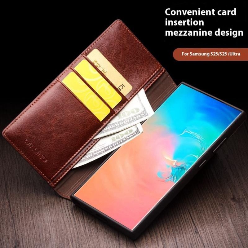 Folio Deksel Lær Samsung Galaxy S25 Plus 5g Mobildeksel Ekte Skinn