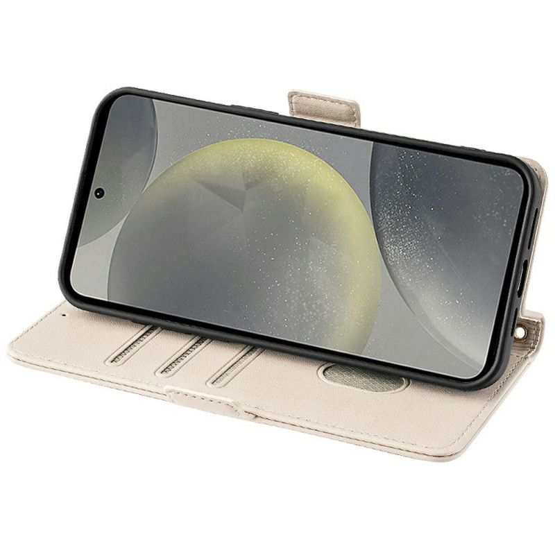 Folio Deksel Samsung Galaxy S25 Plus 5g Gulllås Med Stropp Beskyttelse Deksel