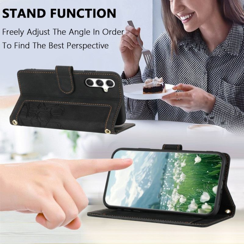 Folio Deksel Til Samsung Galaxy S25 Plus 5g Blomstermønster I Semsket Skinneffekt