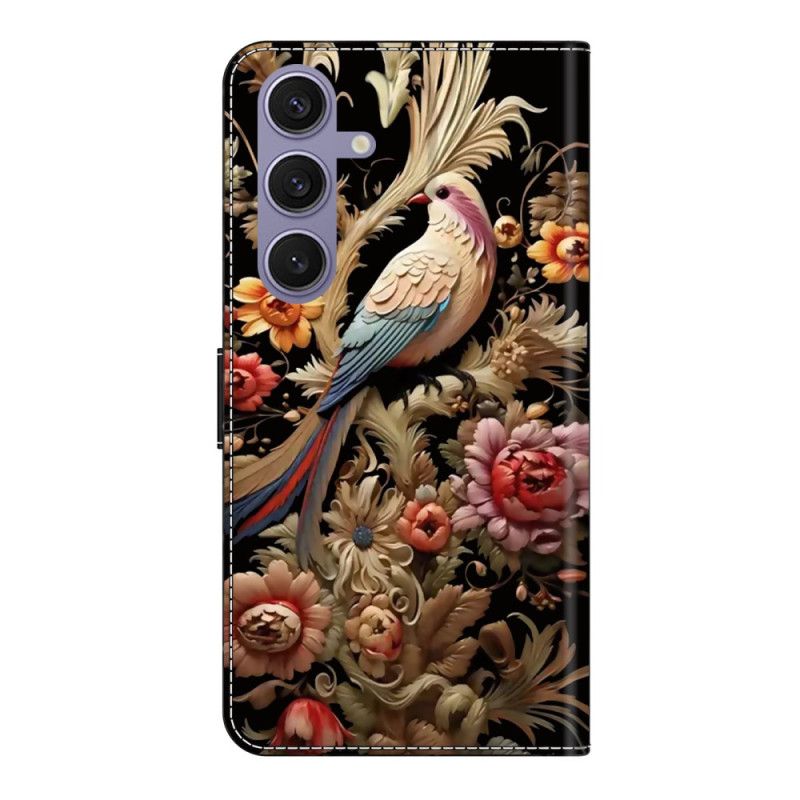 Lærdeksel Folio Deksel Samsung Galaxy S25 Plus 5g Mobildeksel Blomster Og Fugler