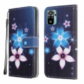 Folio Deksel Til Poco M5s Med Kjede Lunar Strap Blomster