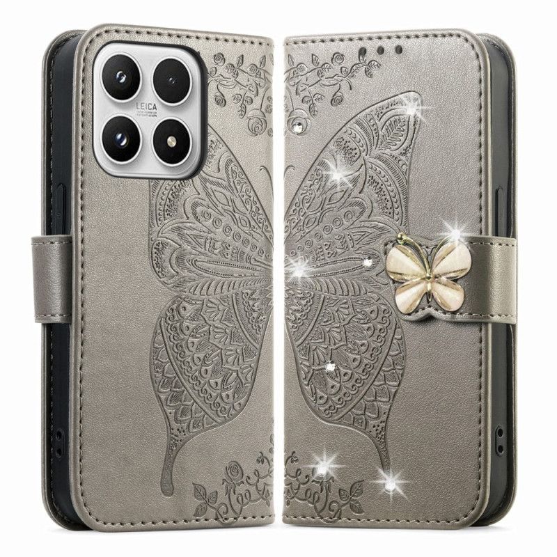 Folio Deksel Xiaomi 17 3d-sommerfugl Og Strass
