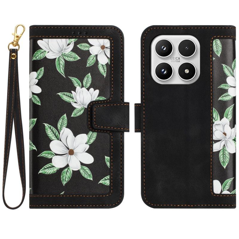 Lærdeksel Folio Deksel Xiaomi 17 Kortholder Og Blomstermønster