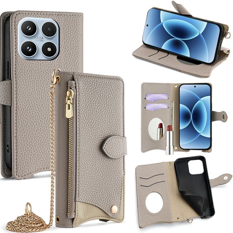 Lærdeksel Folio Deksel Xiaomi 17 Skulderstropp Med Speil Og Kjede