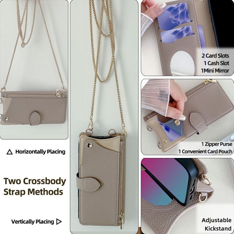 Lærdeksel Folio Deksel Xiaomi 17 Skulderstropp Med Speil Og Kjede