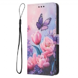 Folio Deksel Sony Xperia 1 Vii Blomster- Og Sommerfuglmønster