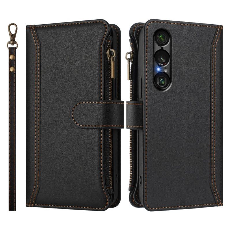 Folio Deksel Sony Xperia 1 Vii Lommebok Med 9 Kortspor Og Stropp Beskyttelse Deksel