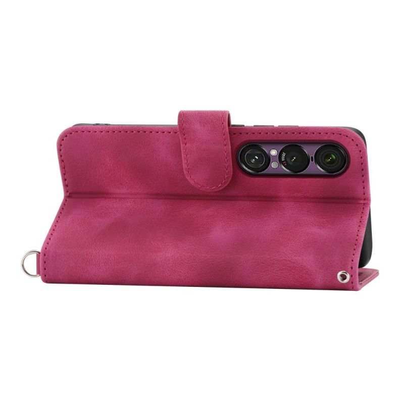 Folio Deksel Sony Xperia 1 Vii Semsket Skinn Med Blondeeffekt