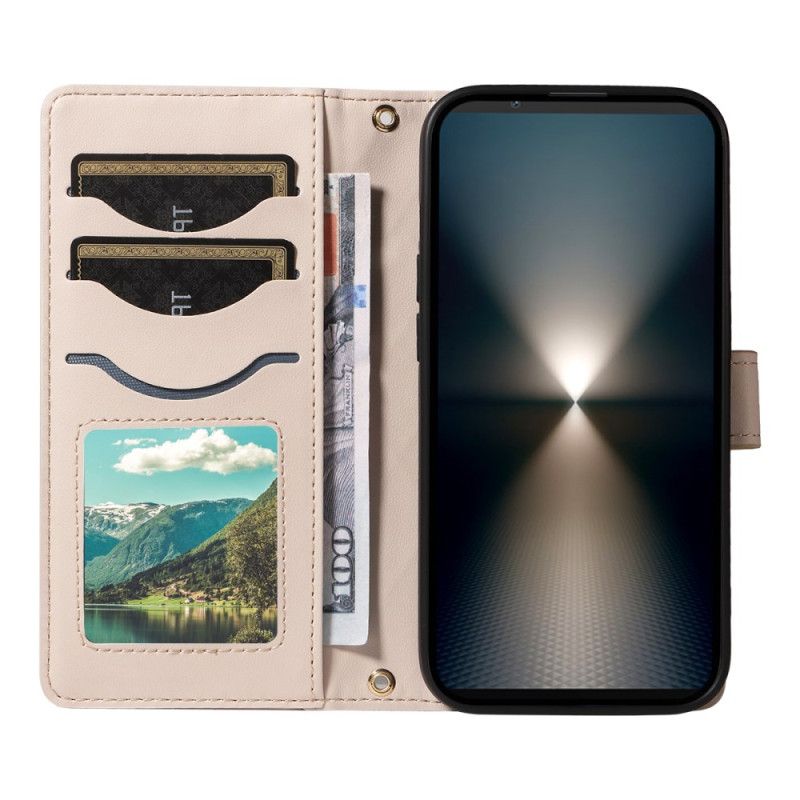 Lærdeksel Folio Deksel Sony Xperia 1 Vii Vattert Med Stropp Og Skulderstropp