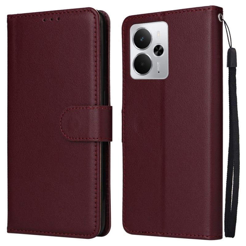 Folio Deksel Til Realme 14 5g Ensfarget Med Stropp