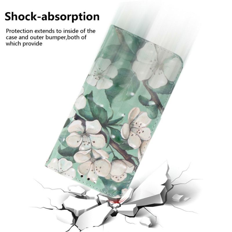 Folio Deksel Til Realme 14 5g Hvite Blomster Med Snor