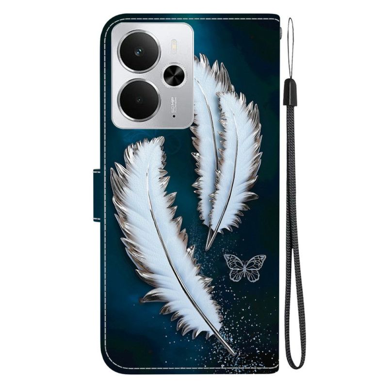 Folio Deksel Til Realme 14 5g Hvite Fjær