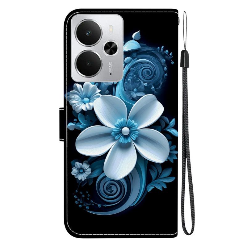 Lærdeksel Folio Deksel Realme 14 5g Blå Blomster