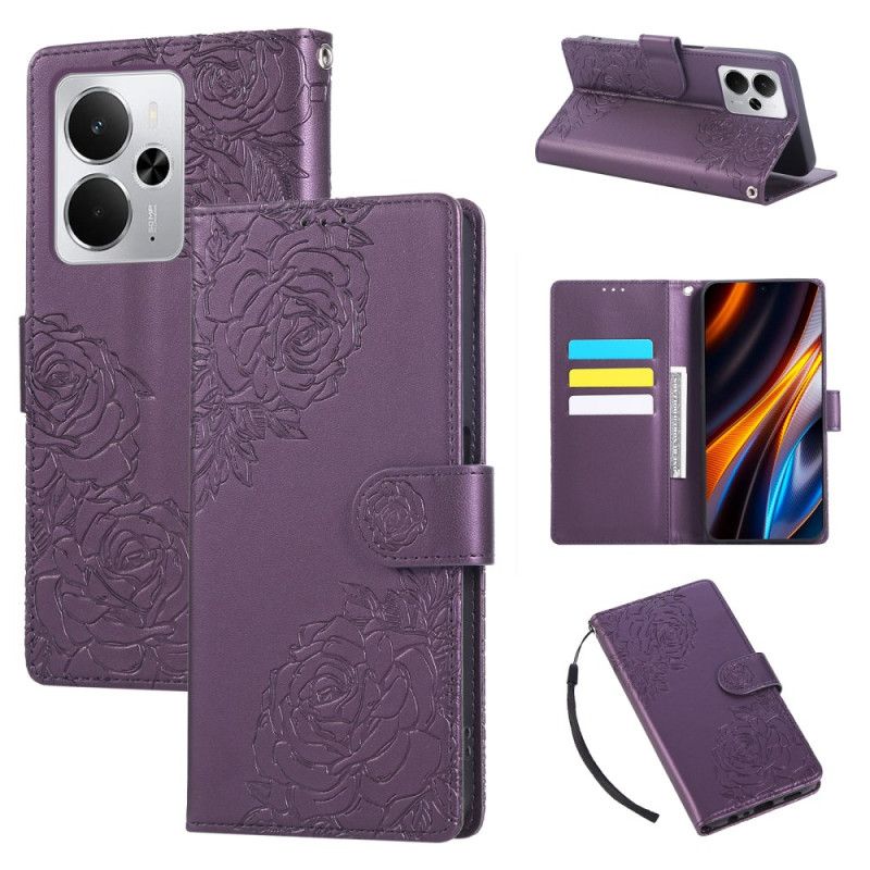 Lærdeksel Folio Deksel Realme 14 5g Mobildeksel Blondeblomster