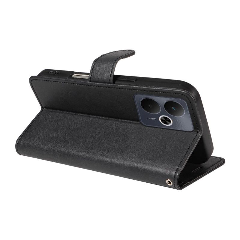 Lærdeksel Folio Deksel Realme 14 5g Mobildeksel Ensfarget Skinneffekt Med Stropp