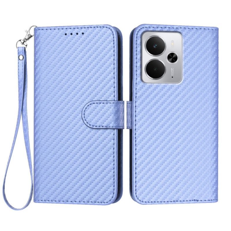 Lærdeksel Folio Deksel Realme 14 5g Mobildeksel Karbonfiber Med Stropp