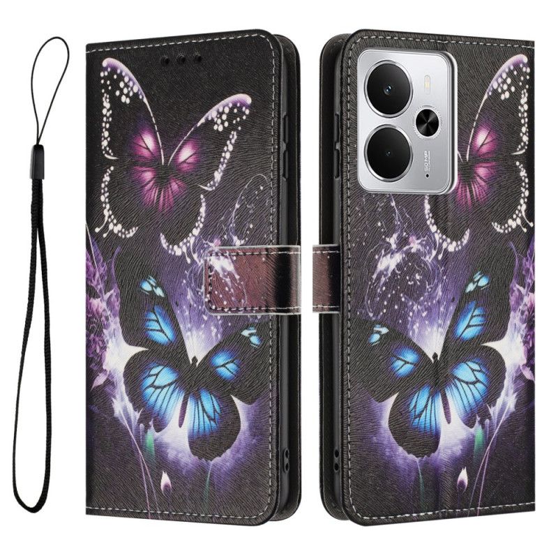 Lærdeksel Folio Deksel Realme 14 5g Mobildeksel To Sommerfugler