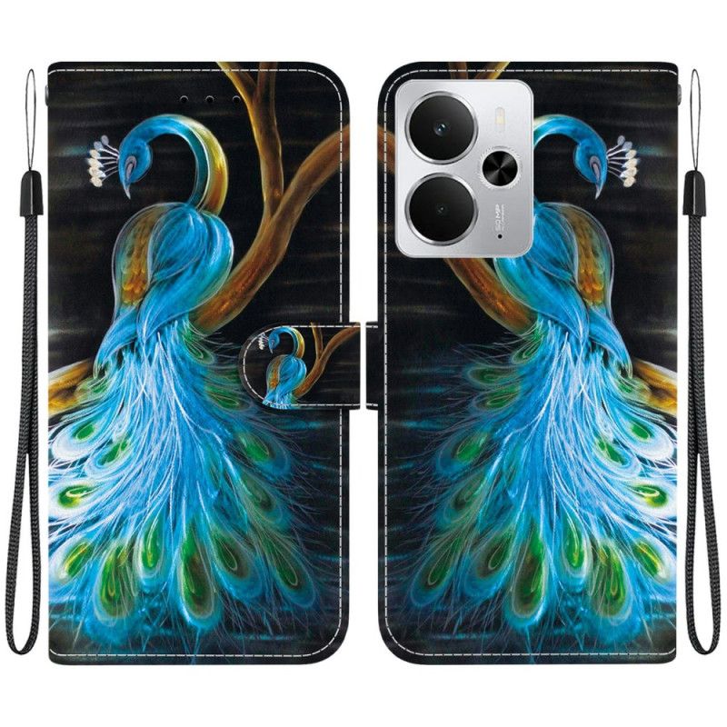 Lærdeksel Folio Deksel Realme 14 5g Påfuglmønster