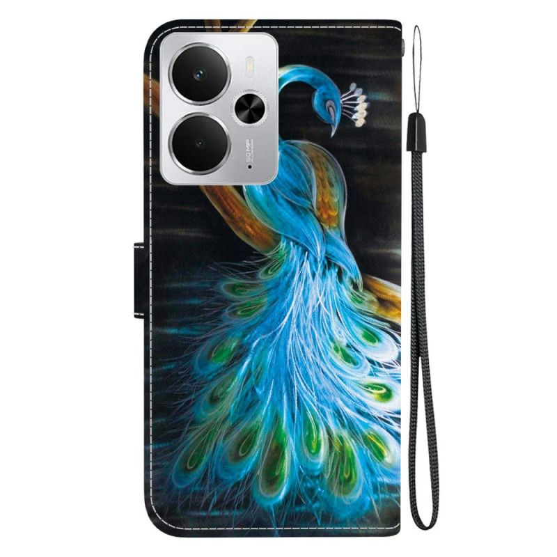 Lærdeksel Folio Deksel Realme 14 5g Påfuglmønster