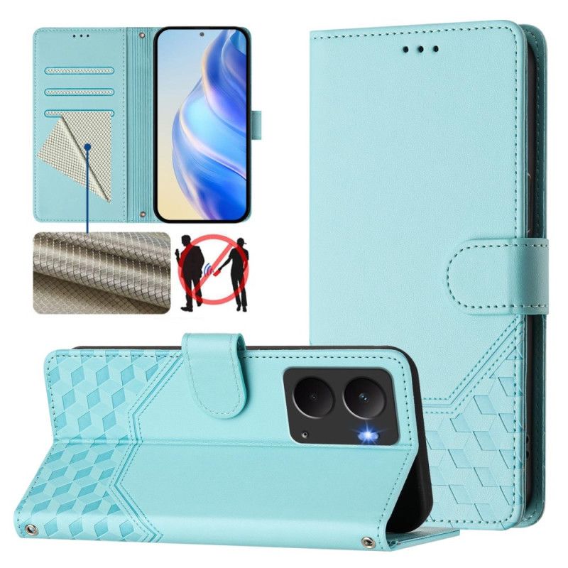 Lærdeksel Folio Deksel Realme 14 5g Rfid Med Bikakemønster