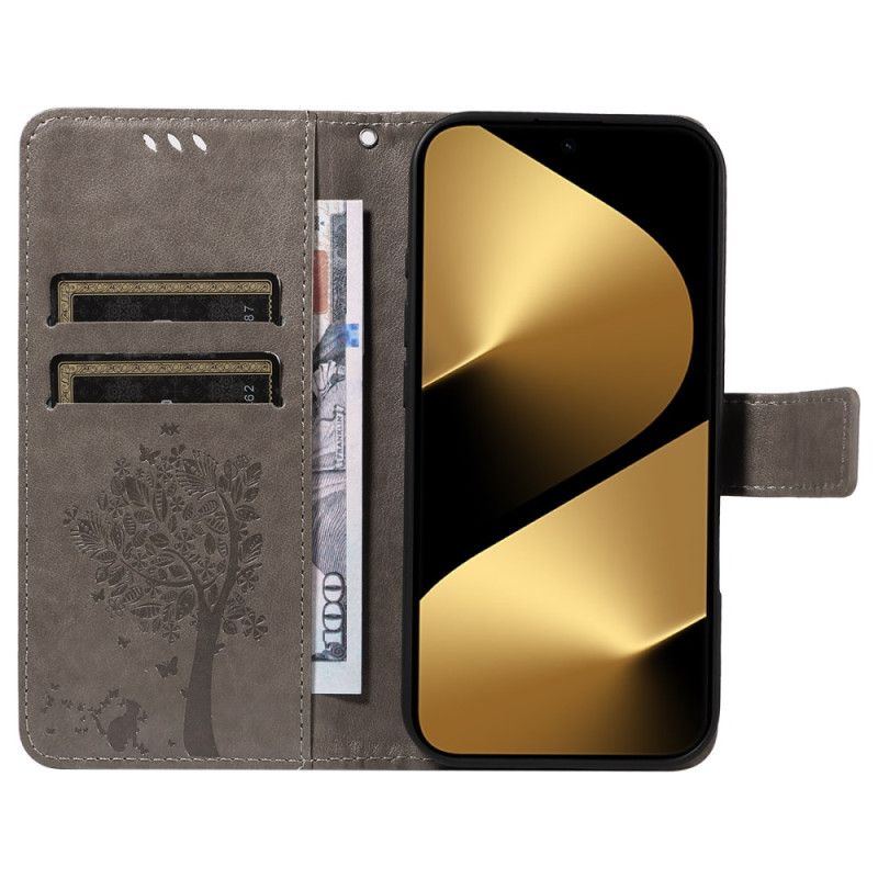 Lærdeksel Folio Deksel Huawei Pura 80 Ultra Mobildeksel Katt Og Tre