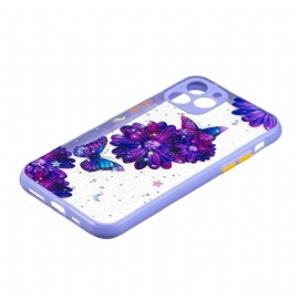 Deksel Til iPhone 11 Gjennomsiktige Lilla Blomster Og Sommerfugler