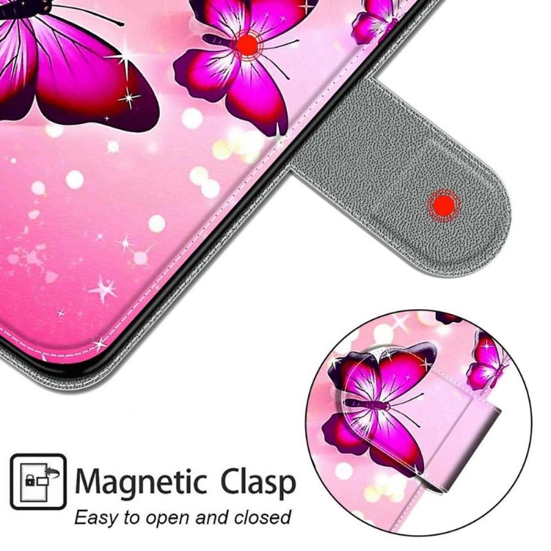 Folio Deksel Til Samsung Galaxy S22 Ultra 5G Rosa Sommerfugler
