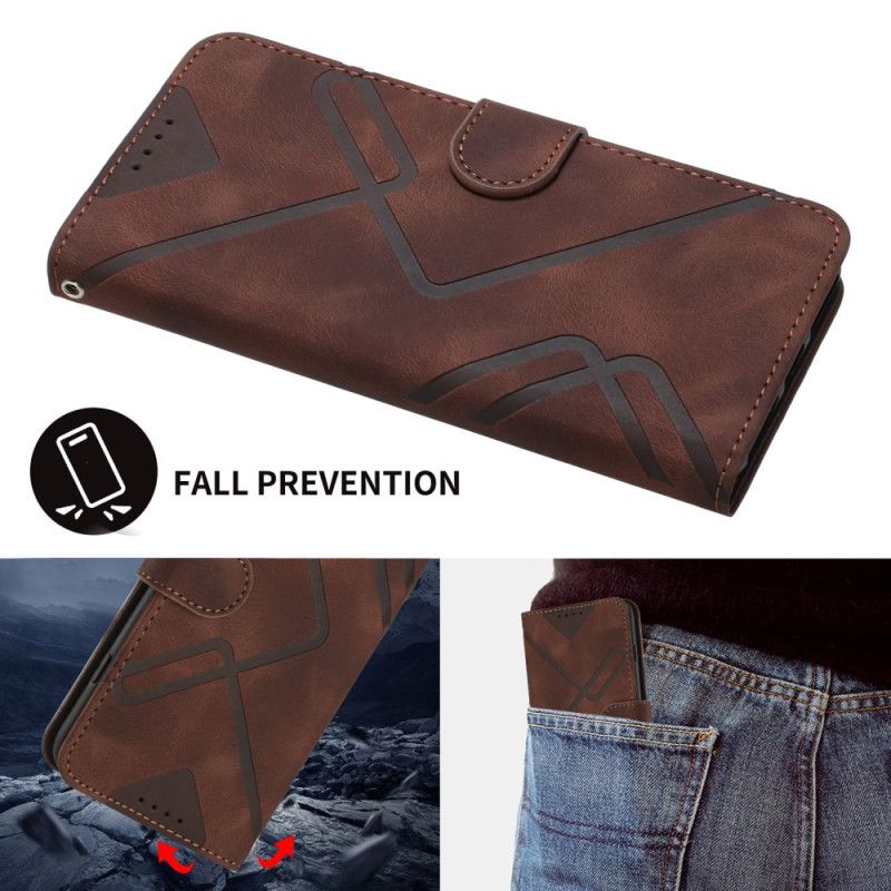 Folio Deksel Poco X7 Pro 5g Geometriske Linjer Med Stropp Beskyttelse Deksel