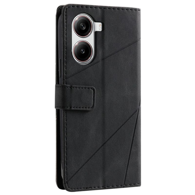 Lærdeksel Folio Deksel Poco X7 Pro 5g Tofargede Geometriske Linjer