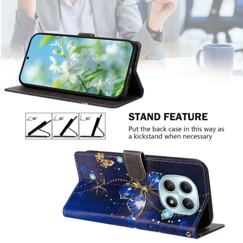 Folio Deksel Xiaomi Redmi Note 15 5g Blå Sommerfugl Beskyttelse Deksel