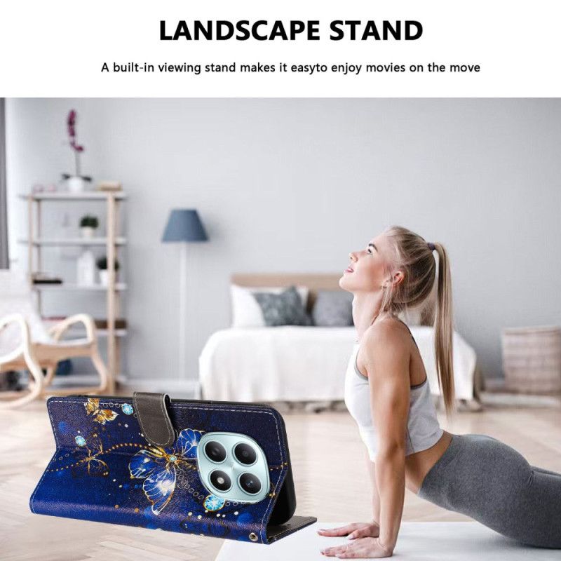 Folio Deksel Xiaomi Redmi Note 15 5g Blå Sommerfugl Beskyttelse Deksel