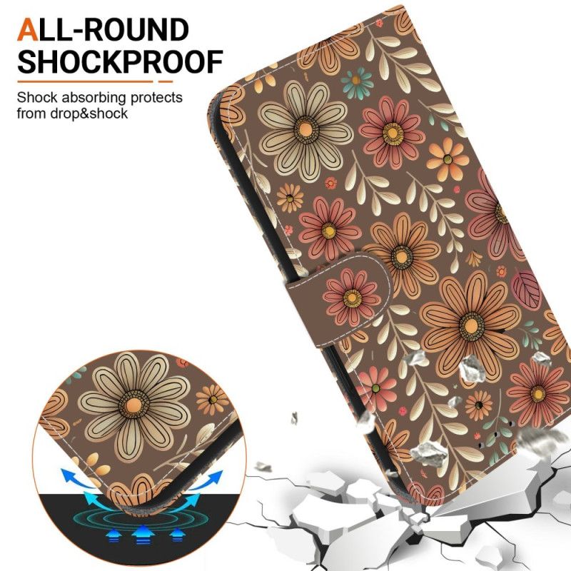 Folio Deksel Xiaomi Redmi Note 15 5g Brune Blomster Beskyttelse Deksel