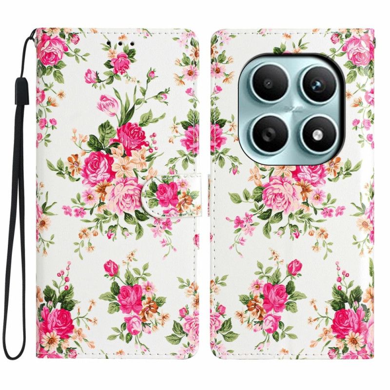 Folio Deksel Xiaomi Redmi Note 15 5g Røde Blomster