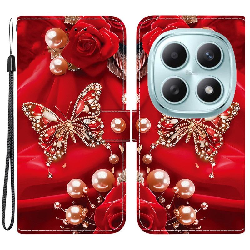 Lærdeksel Folio Deksel Xiaomi Redmi Note 15 5g Perlerosa Sommerfugl