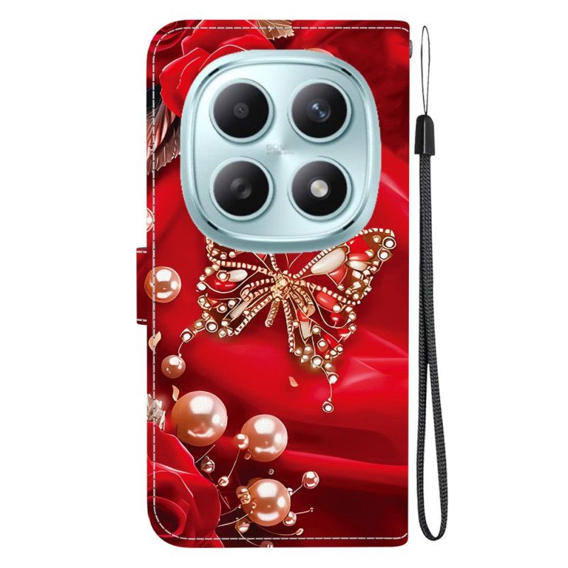 Lærdeksel Folio Deksel Xiaomi Redmi Note 15 5g Perlerosa Sommerfugl