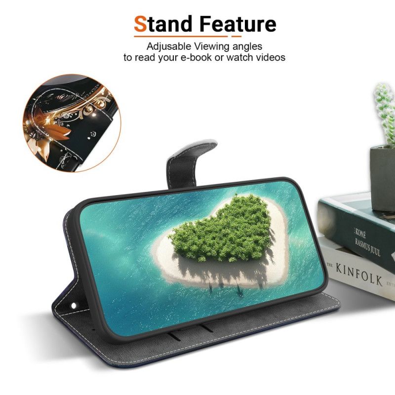 Lærdeksel Folio Deksel Xiaomi Redmi Note 15 5g Svart Og Gullhjerte