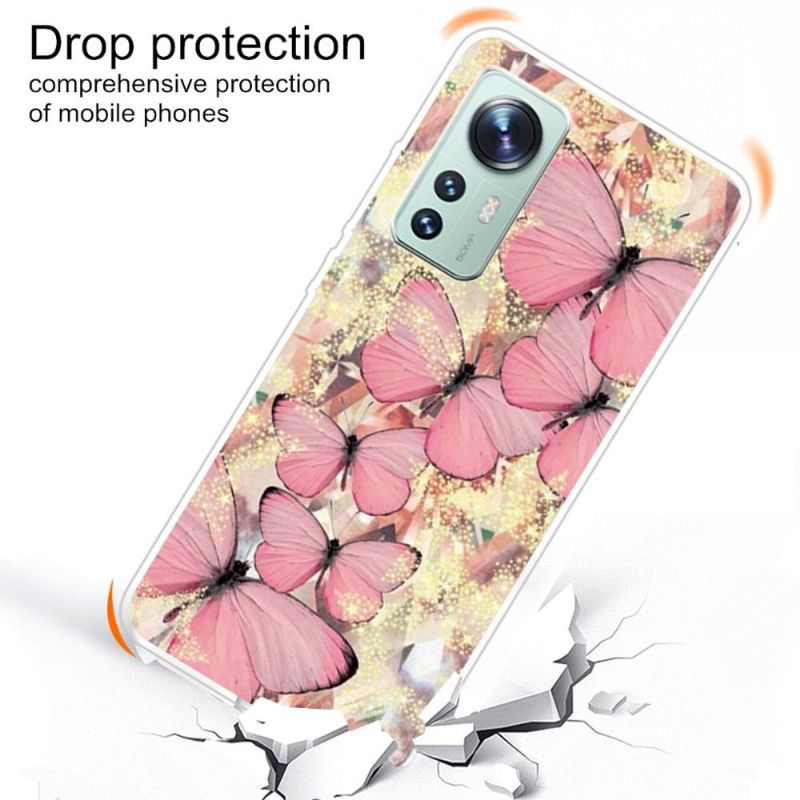 Deksel Til Xiaomi 12 Pro Anti-fall Rosa Sommerfugler