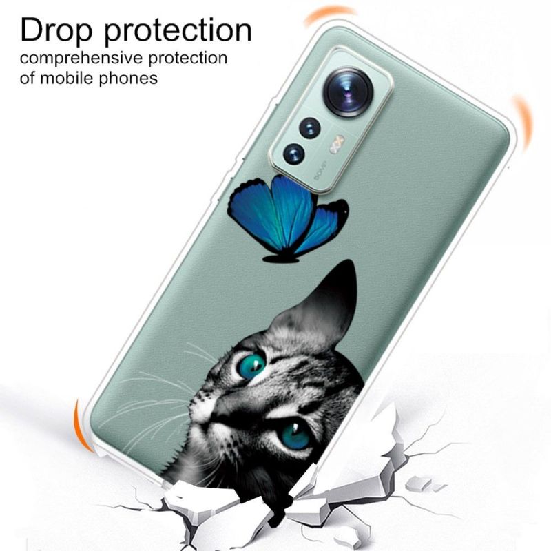 Deksel Til Xiaomi 12 Pro Blå Sommerfuglkatt