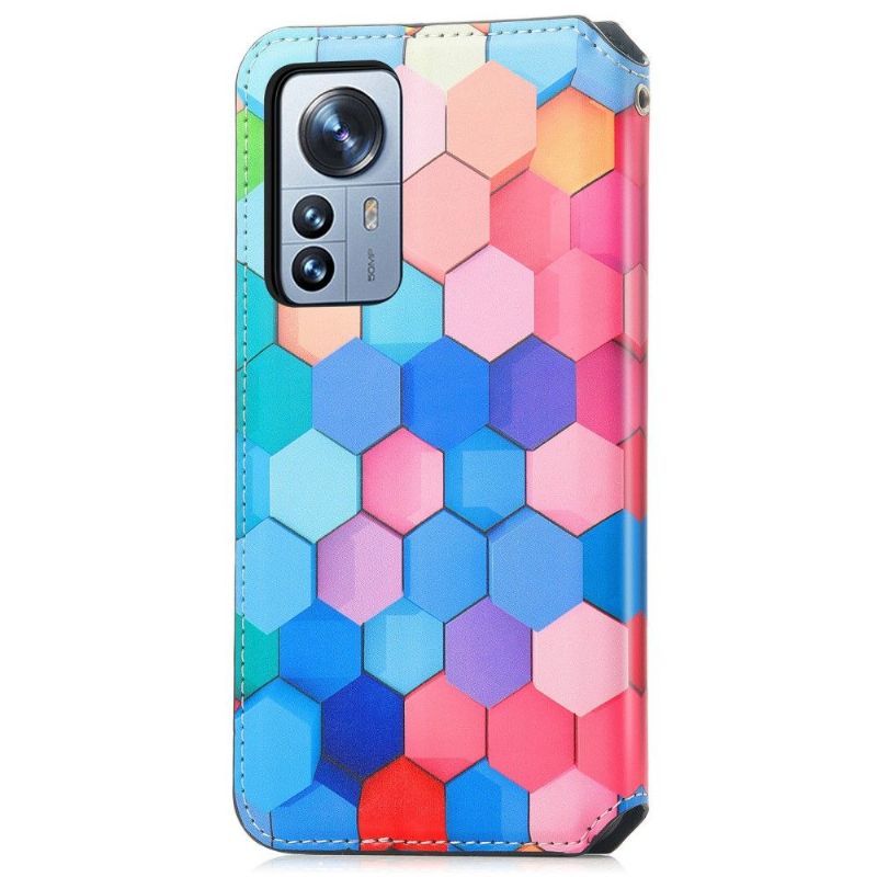 Folio Deksel Til Xiaomi 12 Pro Anti-fall Lærdeksel Fargerik Honeycomb Flip Flip