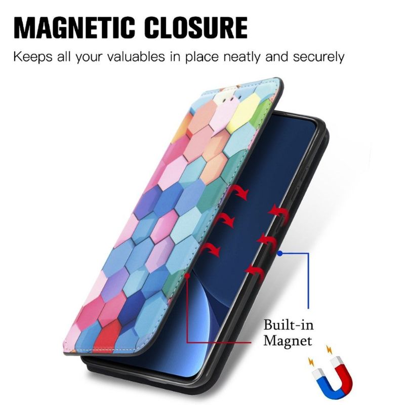 Folio Deksel Til Xiaomi 12 Pro Anti-fall Lærdeksel Fargerik Honeycomb Flip Flip