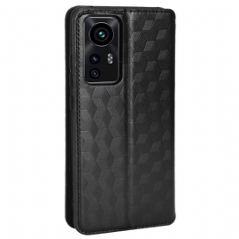 Folio Deksel Til Xiaomi 12 Pro Lærdeksel Designgeometri