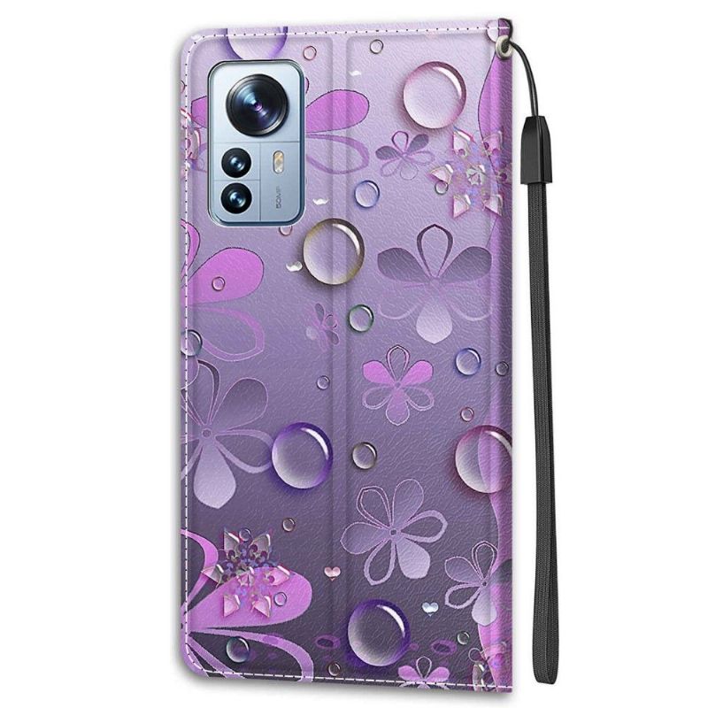Lærdeksel Til Xiaomi 12 Pro Illustrasjon Av Fiolette Blomster